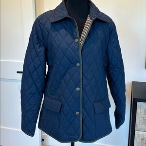 Navy Quilted Jacket with Plaid Lining